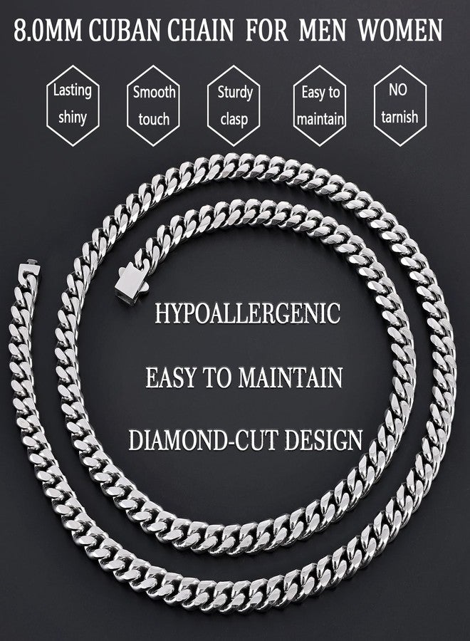Fiusem 8mm Silver Colored Chains for Men, Silver Plated Cuban Link Chain Necklace for Men and Women, Stainless Steel Necklaces 26 Inch - Image 5